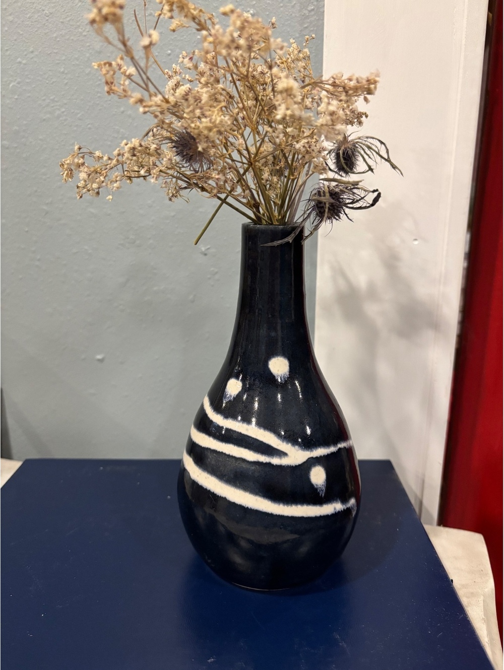 Stunning Vintage Cobalt and White Studio Pottery Art Vase Signed